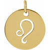 Leo Zodiac Sign Disc Charm Pendant Solid Yellow Gold