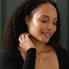 Model wearing our Freshwater Cultured Pearl Threader Dangle Earrings in Solid 14K Gold 