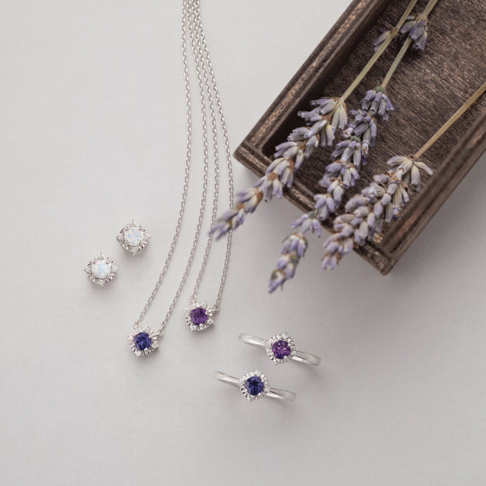 Luxe Wear Everyday™ Halo Style Birthstone & Diamond Matching Jewelry Set