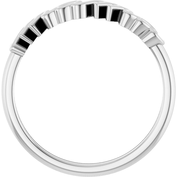 White gold ring with beveled edges on a white background