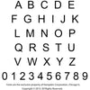 Black letters and numbers on a white background