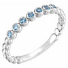 Bezel-Set Natural Aquamarine March Birthstone Bead Detail Stackable Ring in 14K White Gold 