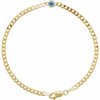 Natural Aquamarine March Birthstone Bezel Set Curb Chain Link Bracelet Solid 14K yellow Gold