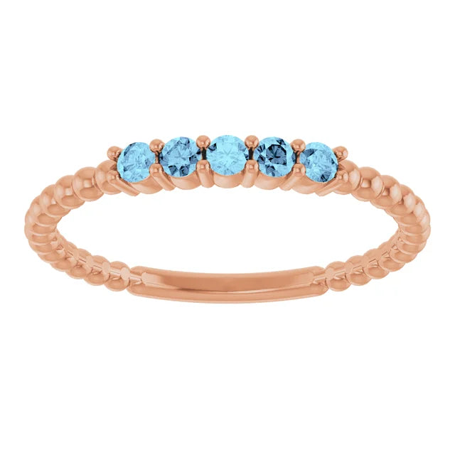 Lab-Grown or Natural Diamond or Aquamarine Stackable Ring Solid 14K Yellow White Rose Gold