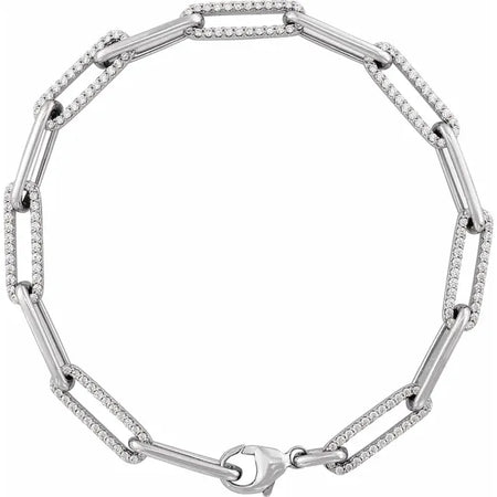 1 CTW Natural Diamond Link Chain Bracelet in Solid 14K White Gold 