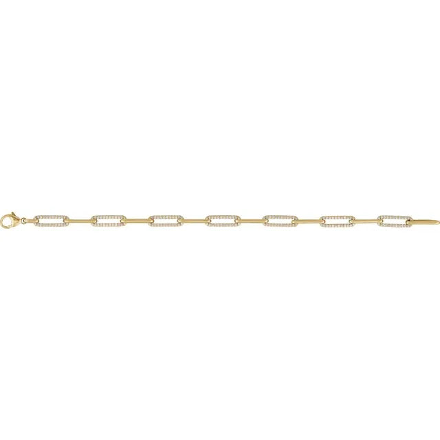 1 CTW Natural Diamond Link Chain Bracelet in Solid 14K Yellow Gold 