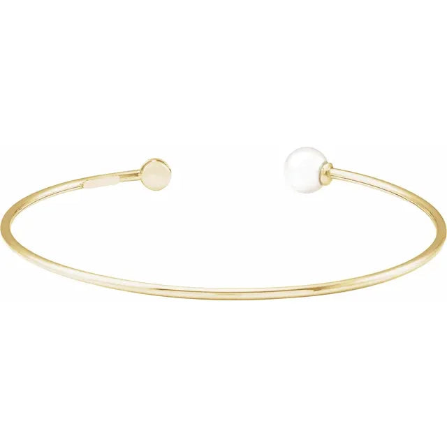 Cultured Pearl & Natural Diamond Cuff Bracelet Solid 14K Yellow Gold