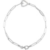 Natural Diamond Heart Paperclip Chain Bracelet Lobster Clasp Solid 14K White Gold 7"