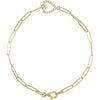 Natural Diamond Heart Paperclip Chain Bracelet Lobster Clasp Solid 14K Yellow Gold 7"