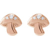 Natural Diamond Mushroom Stud Earrings Solid 14K Rose Gold