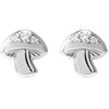 Natural Diamond Mushroom Stud Earrings Solid 14K White Gold