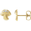 Natural Diamond Mushroom Stud Earrings Solid 14K Yellow Gold