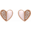 Natural Diamond 1/10 CTW Pink Enamel Heart Stud Earrings Solid 14K Rose Gold 