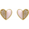 Natural Diamond 1/10 CTW Pink Enamel Heart Stud Earrings Solid 14K Yellow Gold 