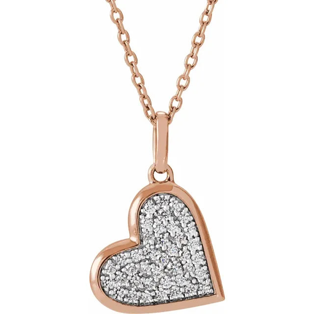 1/4 CTW Natural Diamond Sideways Heart 18" Necklace Solid 14K Rose Gold 