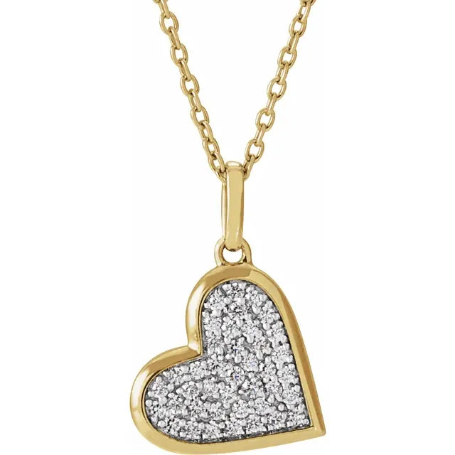 1/4 CTW Natural Diamond Sideways Heart 18" Necklace Solid 14K Yellow Gold 