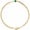 Natural Emerald May Birthstone Bezel Set Curb Chain Link Bracelet Solid 14K yellow Gold