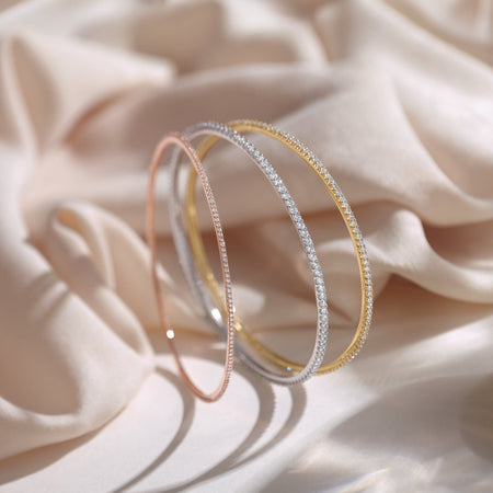 Stunning Stackable 1 2 or 3 CTW Diamond Bangle Bracelets in Solid 14K Yellow White or Rose Gold