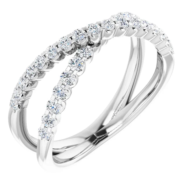 Criss Cross Natural or Lab-Grown Diamond Ring in Solid 14K White Gold 