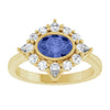 Natural Oval Tanzanite and 3/8 CTW Lab-Grown Diamond Halo Style Ring Solid 14K Yellow Gold