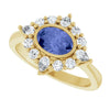 Natural Oval Tanzanite and 3/8 CTW Lab-Grown Diamond Halo Style Ring Solid 14K Yellow Gold