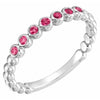 Bezel-Set Natural Ruby July Birthstone Bead Detail Stackable Ring in 14K White Gold 