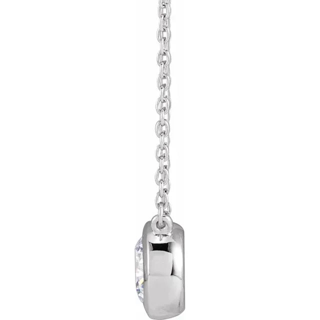 1 CTW Bezel-Set Diamond Solitaire Adjustable Necklace Solid White 14K Gold 