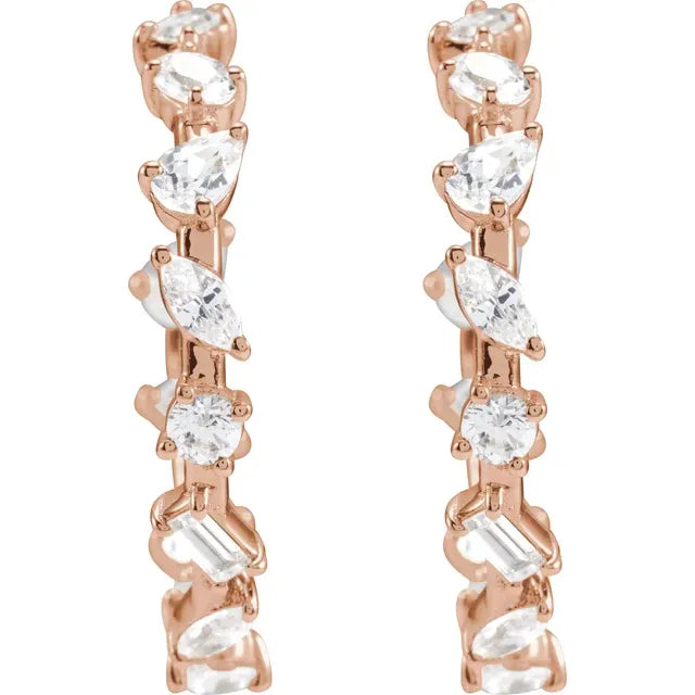 2 CTW Open Back Mixed Shape Lab-Grown Diamond Hoop Earrings Solid 14K Rose Gold 