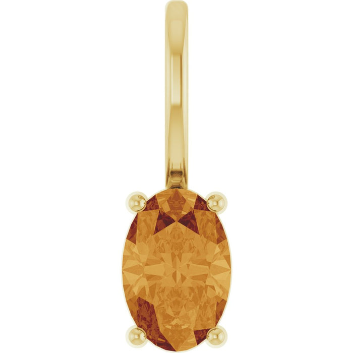 Citrine Oval Charm Pendant Solid 14K Gold