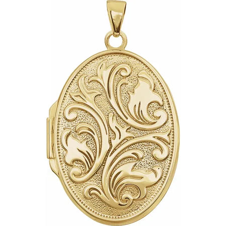 Oval Embossed Locket Solid Yellow Gold 