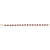 Gold tennis line bracelet with oval dark red garnet gemstones laid flat on white background