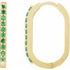 Tsavorite Garnet Link Shape Hinged Gemstone Hoop Earrings Solid 14K Yellow Gold 