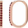 Mozambique Garnet Link Shape Hinged Gemstone Hoop Earrings Solid 14K Rose Gold 