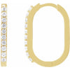 White Sapphire Link Shape Hinged Gemstone Hoop Earrings Solid 14K Yellow Gold 