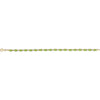 A yellow gold tennis bracelet featuring a row of oval-cut green peridot gemstones, displayed horizontally against a solid white background.