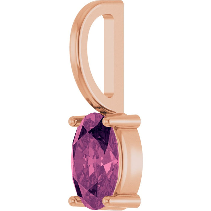 Rose gold pendant with a pink tourmaline gemstone on a white background