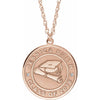Rose gold graduation diamond necklace with 'Jessica Smith Class of 2018' engraving on a white background