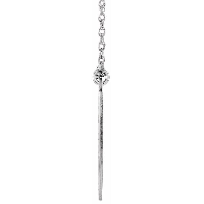 Side view white gold graduation diamond necklace with a long thin pendant on a white background