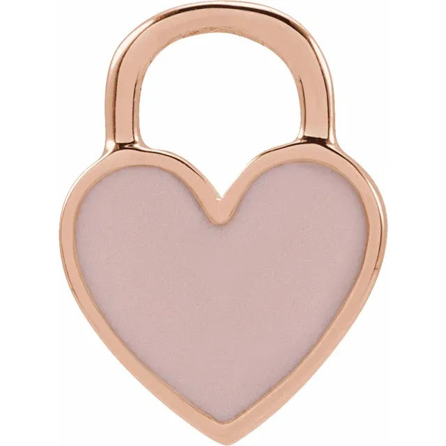 Pink Enamel Heart Charm Pendant Solid 14K Rose Gold 
