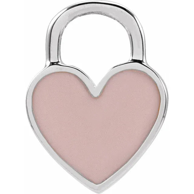 Pink Enamel Heart Charm Pendant Solid 14K White Gold 