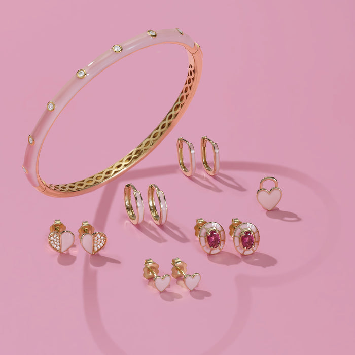 Pink enamel solid 14K gold jewelry for Valentine's Day 