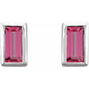 Natural Pink Tourmaline October Birthstone Bezel-Set Stud Earrings Solid 14K White Gold or Sterling Silver