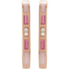 A pair of rose gold link shape hoop earrings featuring pink rectangular enamel inlays, rectangular pink tourmaline and small round diamonds, shown against a plain white background.