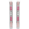 A pair of white gold link shape hoop earrings featuring pink rectangular enamel inlays, rectangular pink tourmaline and small round diamonds, shown against a plain white background.