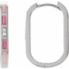 White gold link shape hoop earrings featuring pink rectangular enamel inlays, rectangular pink tourmaline and small round diamonds, shown against a plain white background.