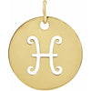 Pisces Zodiac Sign Disc Charm Pendant Solid Yellow Gold