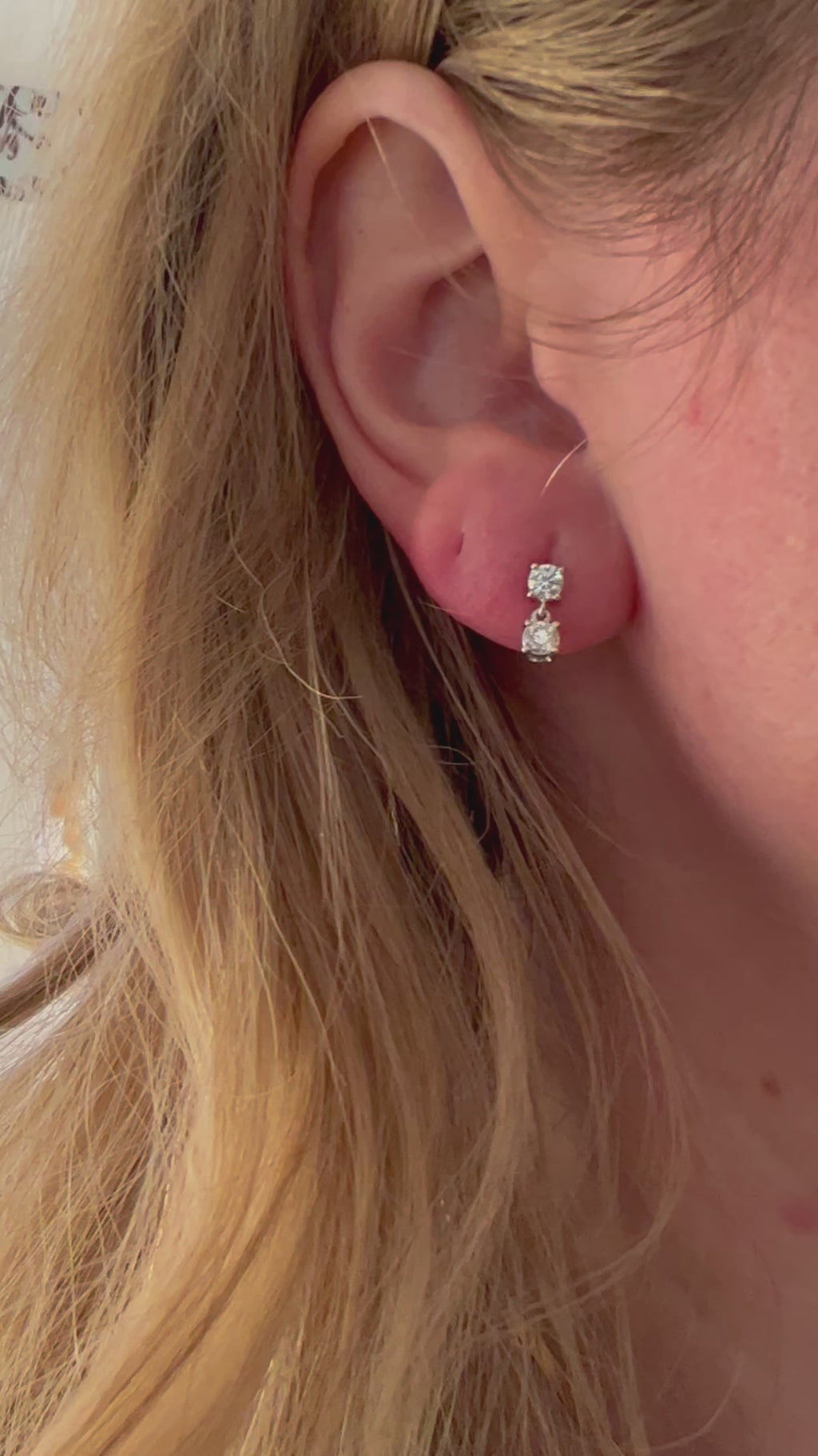 Wearing Two-Stone Lab-Grown Diamond Stud Drop Earrings in 14K White Gold