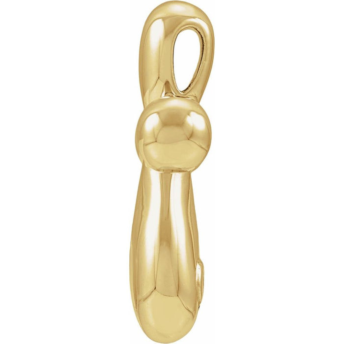 Puffed gold cross charm pendant side view on white background