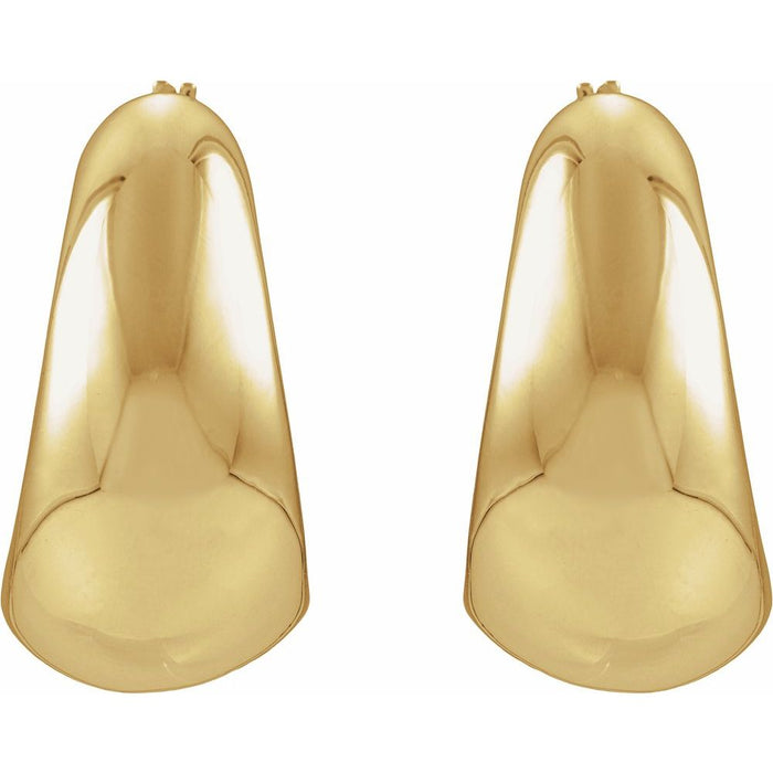 Pair of puffed gold hoop earrings on a white background