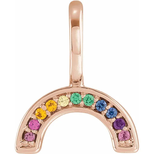 Rainbow Gemstone Birthstone Solid 14K Rose Gold Charm Pendant